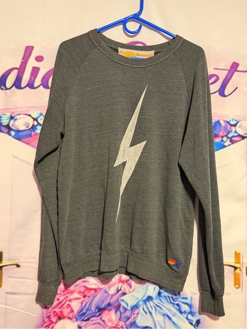 Aviator Nation Women's Gray Crewneck with White Lightning